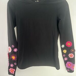 Floral Embroidered Black Long Sleeve Top